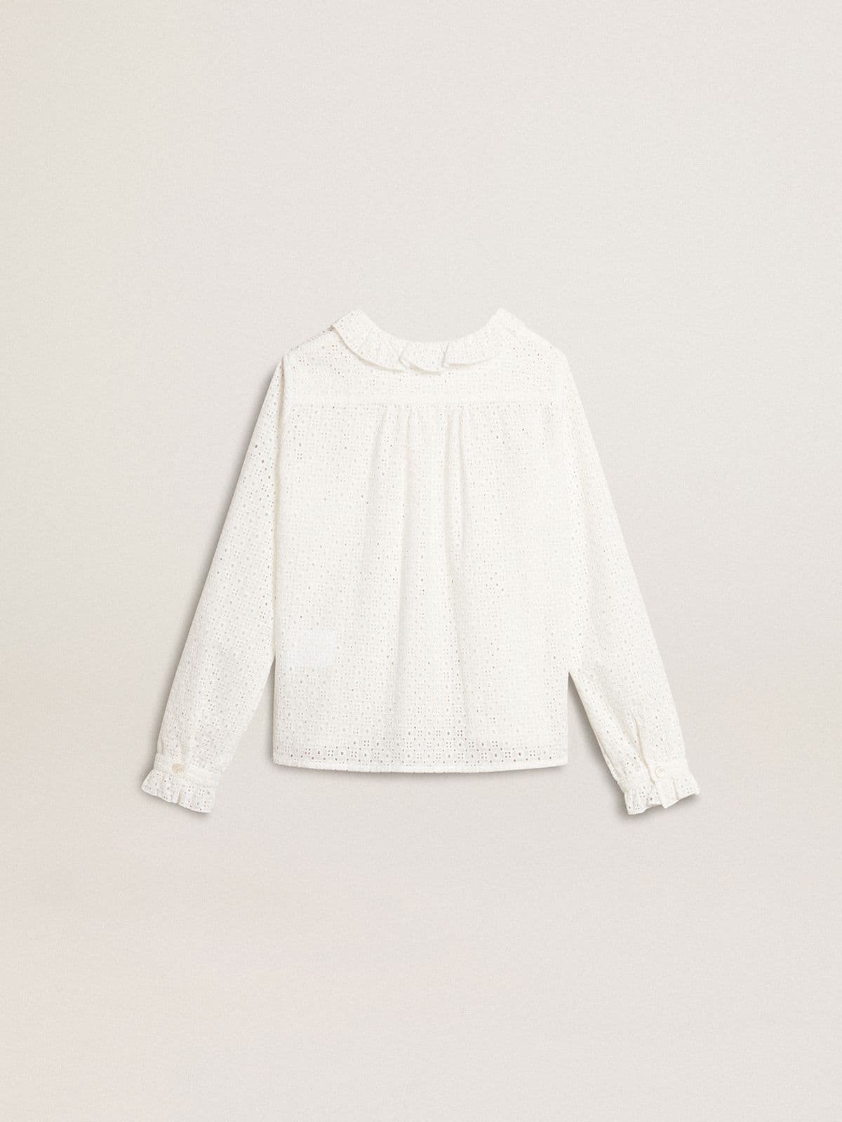 Golden Goose - Camicia da bambina in cotone sangallo bianco in 