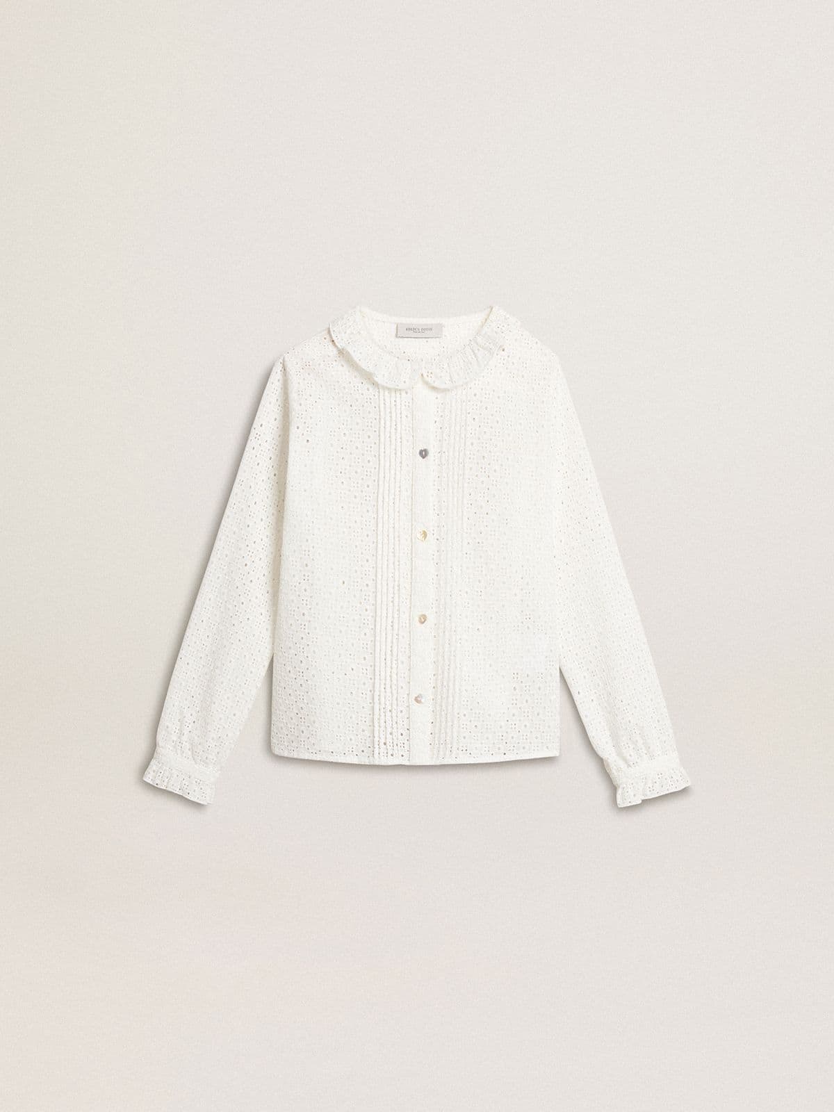 Golden Goose - Camicia da bambina in cotone sangallo bianco in 