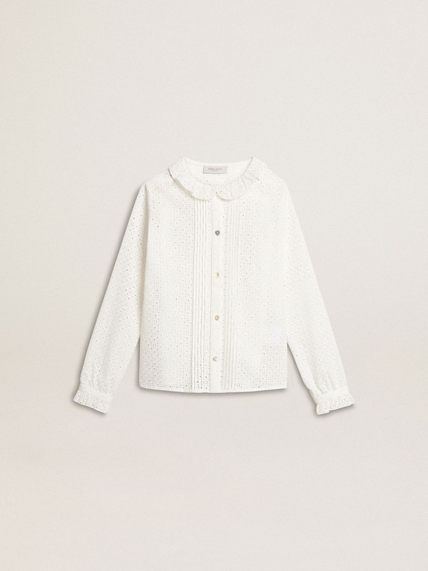 Golden Goose - Girls' white broderie anglaise cotton shirt in 
