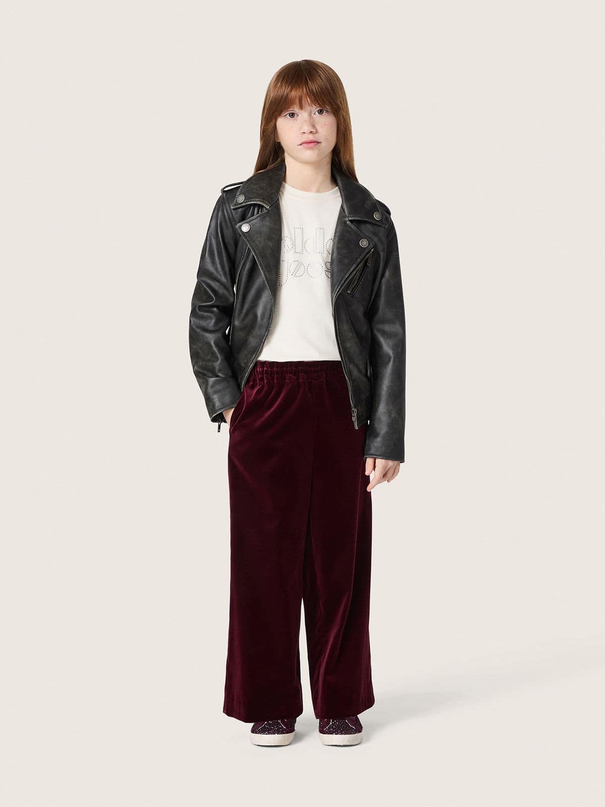 Golden Goose - Girls’ burgundy velvet-effect pants with rear pocket in 