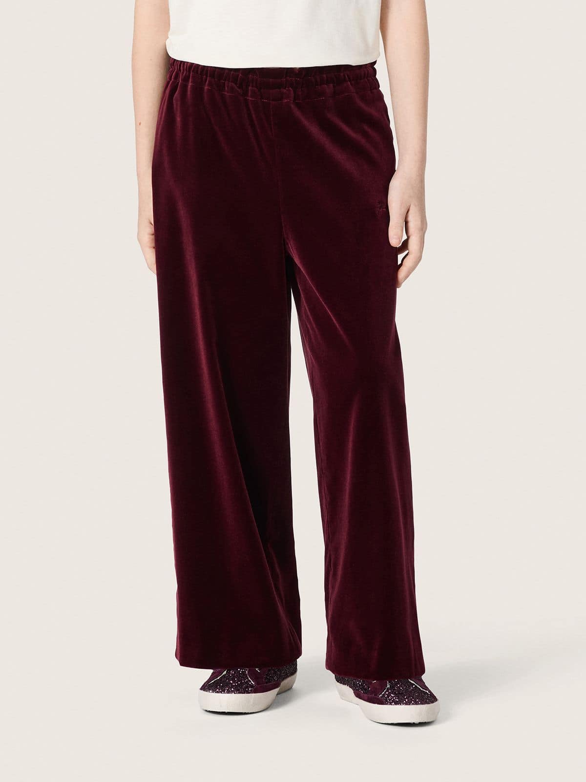 Golden Goose - Girls’ burgundy velvet-effect pants with rear pocket in 
