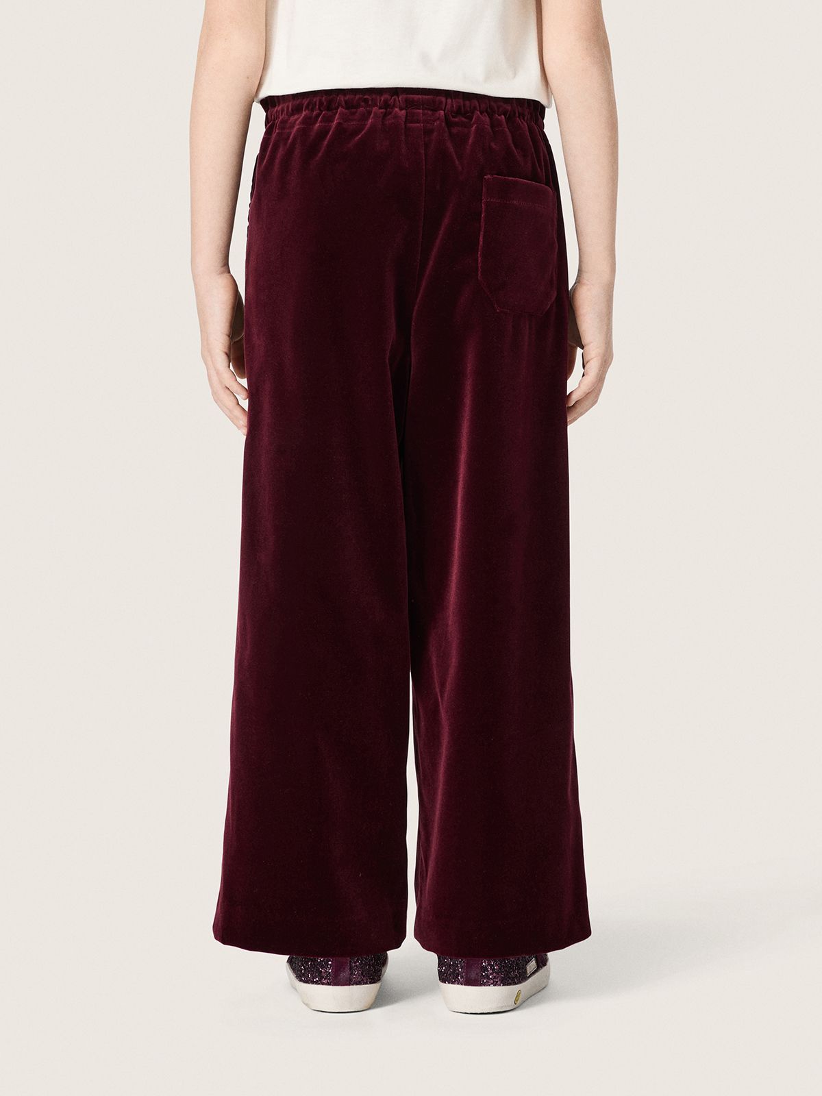 Golden Goose - Pantalón para niña de efecto terciopelo burdeos y bolsillo trasero in