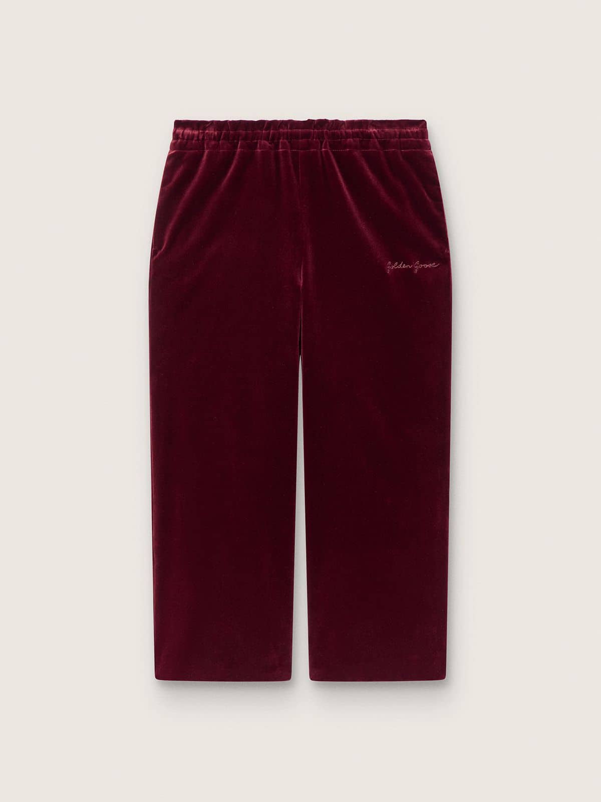 Golden Goose - Girls’ burgundy velvet-effect pants with rear pocket in 