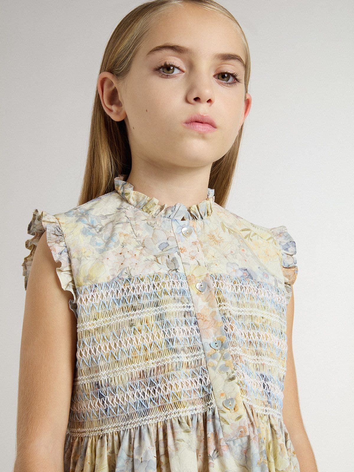 Golden Goose - Mädchen-Midikleid aus Baumwolle mit mehrfarbigem Blumenprint  in 