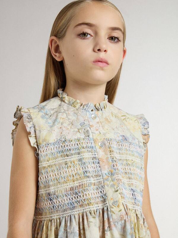 Golden Goose - Girls' cotton midi dress with multicolor floral print  in 