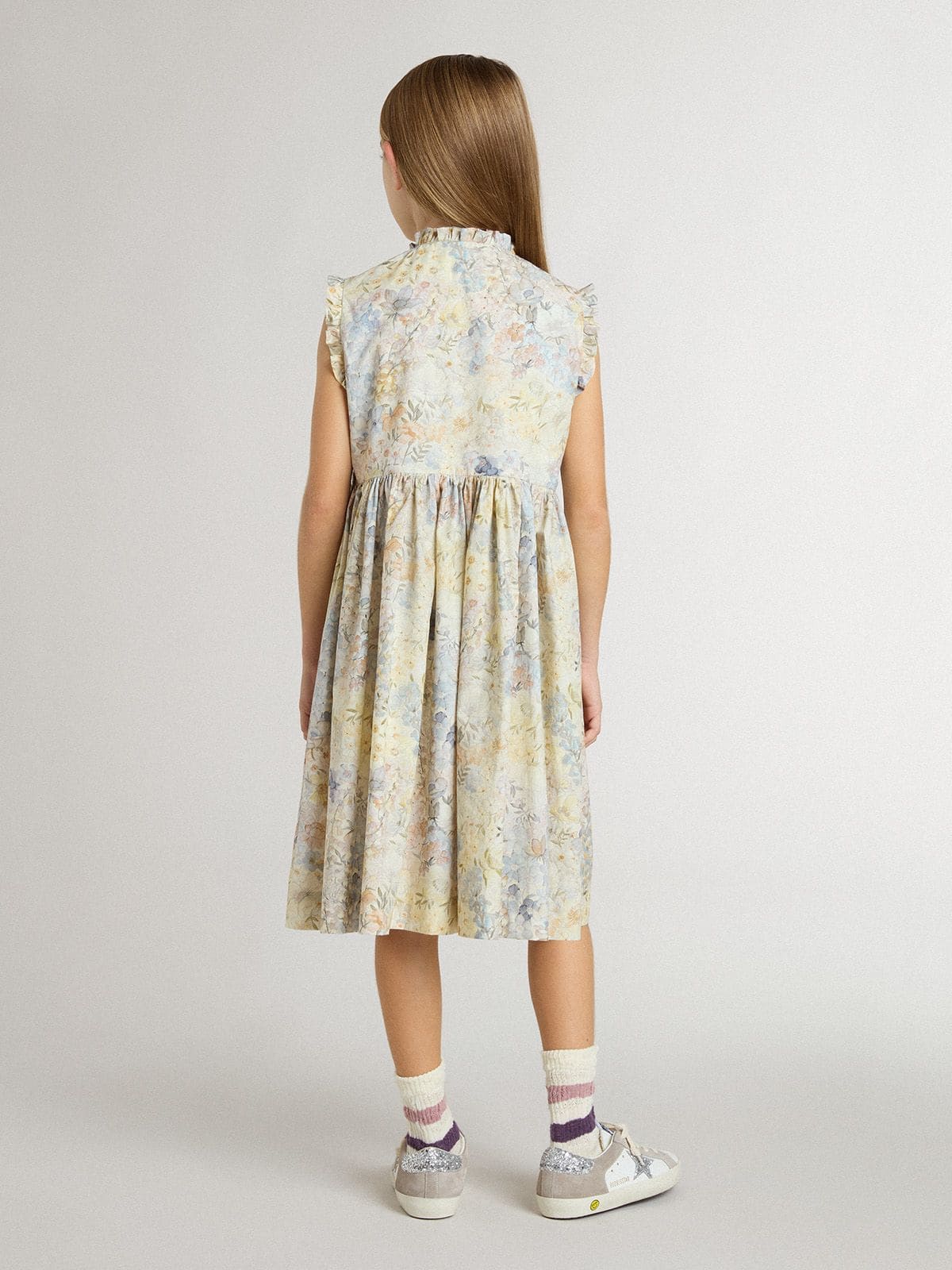 Golden Goose - Mädchen-Midikleid aus Baumwolle mit mehrfarbigem Blumenprint  in 