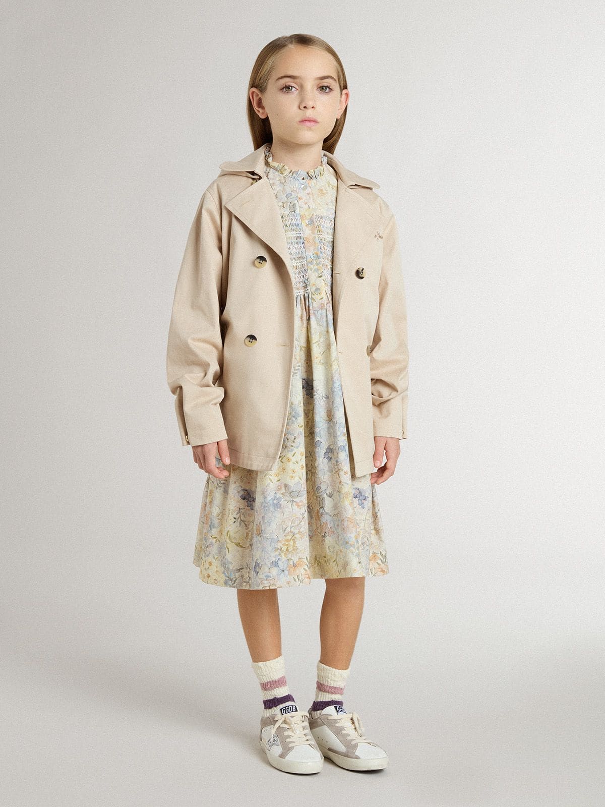 Golden Goose - Mädchen-Midikleid aus Baumwolle mit mehrfarbigem Blumenprint  in 