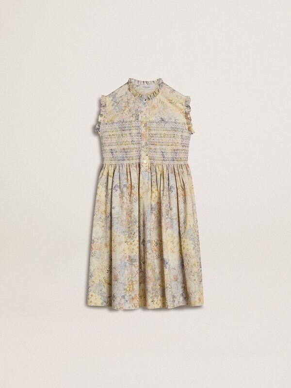 Golden Goose - Girls' cotton midi dress with multicolor floral print  in 