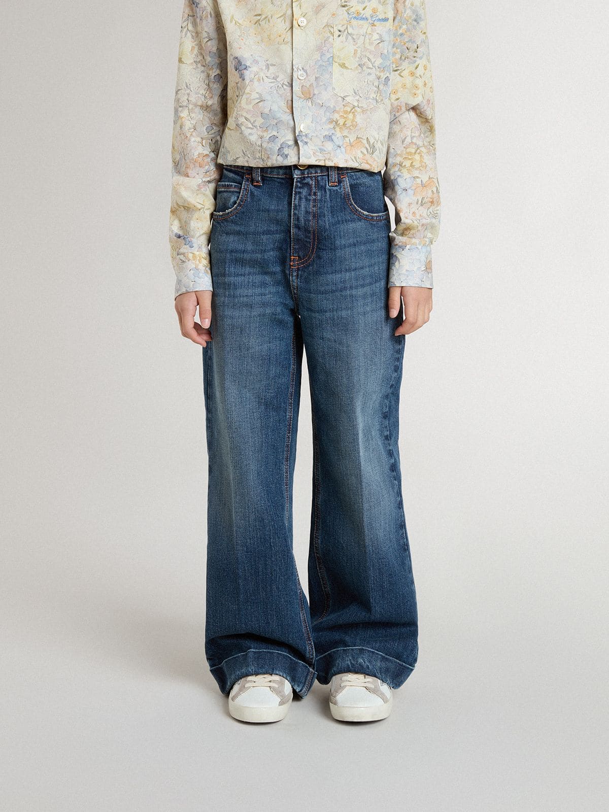 Golden Goose - Vaqueros bootcut de niña con lavado medio y bordado in 