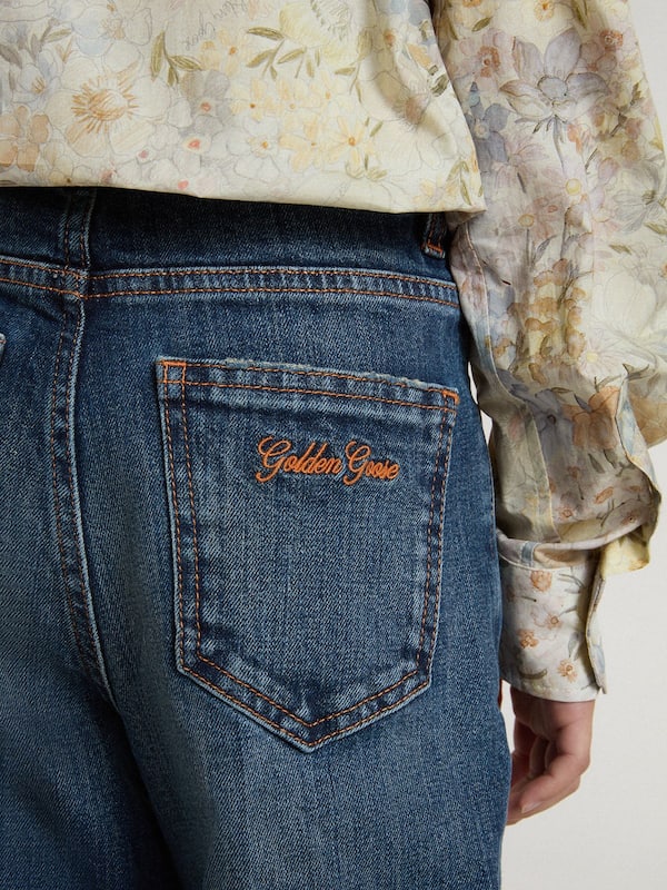Golden Goose - Girls' bootcut jeans with a medium wash and embroidery in 