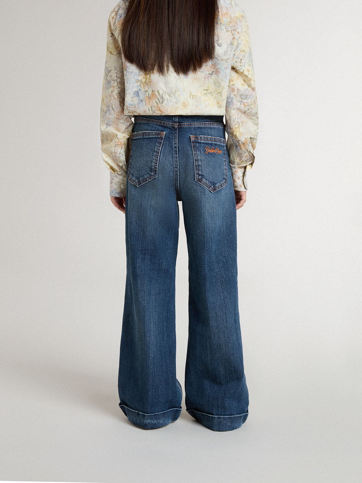 Golden Goose - Vaqueros bootcut de niña con lavado medio y bordado in 
