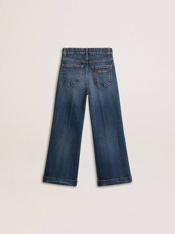 Golden Goose - Girls' bootcut jeans with a medium wash and embroidery in 