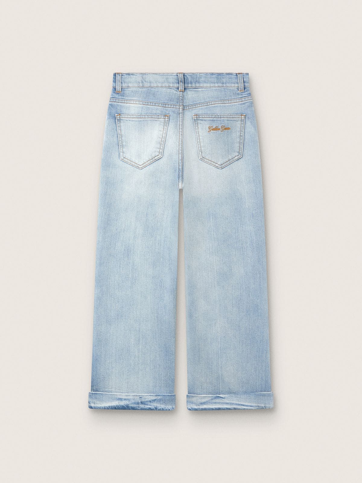 Golden Goose - Vaqueros bootcut de ni&ntilde;a Golden en denim celeste con logotipo bordado in 