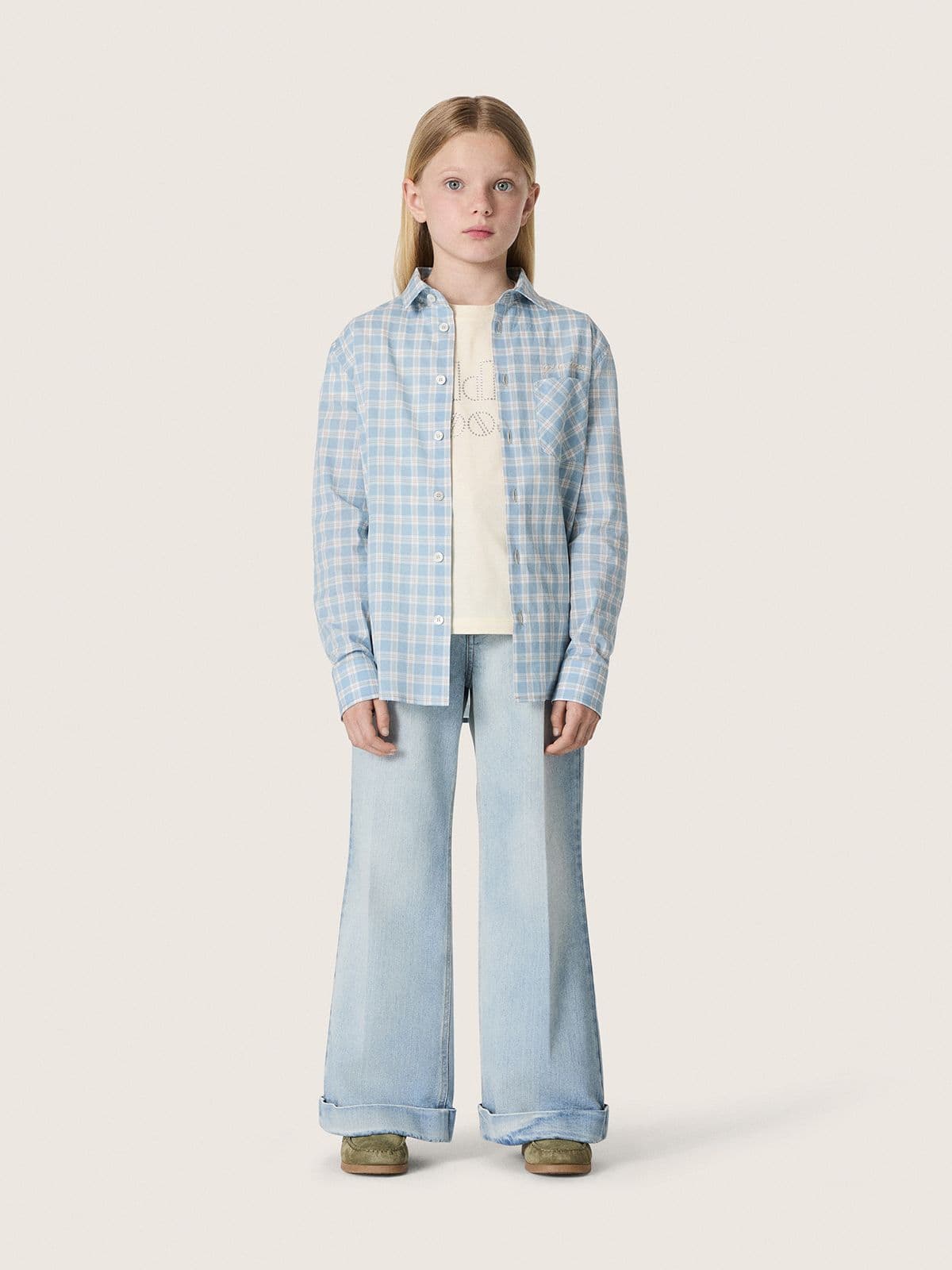 Jeans bootcut Infantil Feminino Golden azul-claro com logo bordado