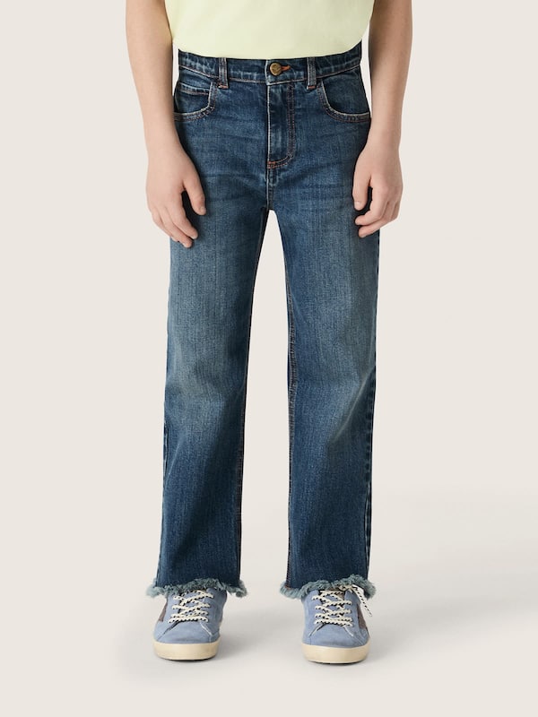 Golden Goose - Boys' denim jeans with a raw edge and embroidery in 