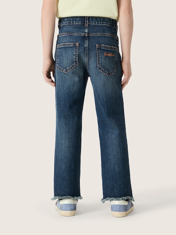 Golden Goose - Boys' denim jeans with a raw edge and embroidery in 