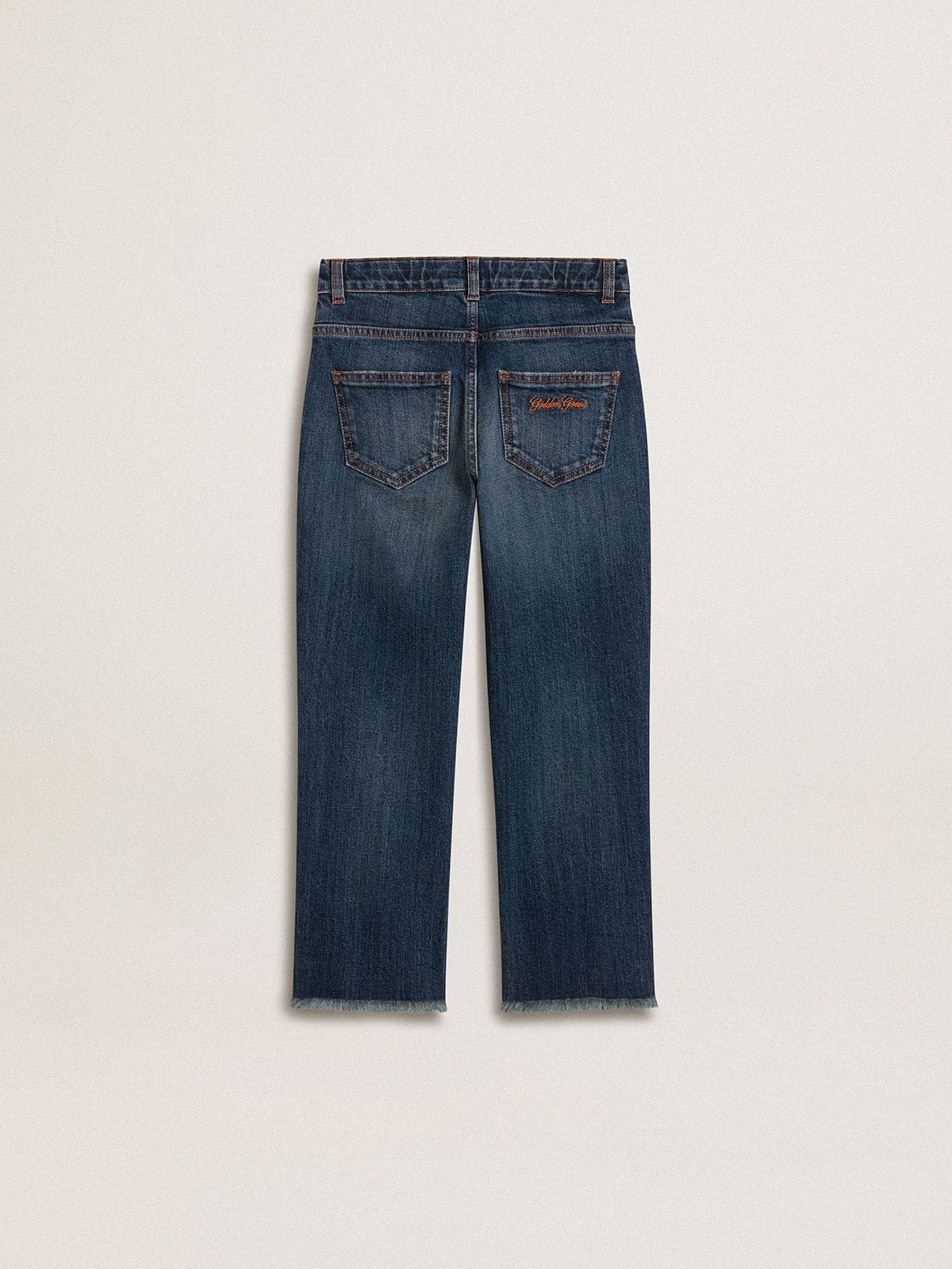 Golden Goose - Pantalón vaquero de niño en denim con corte sin rematar y bordado in 