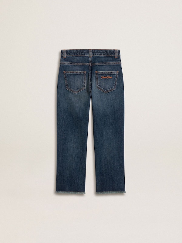 Golden Goose - Boys' denim jeans with a raw edge and embroidery in 