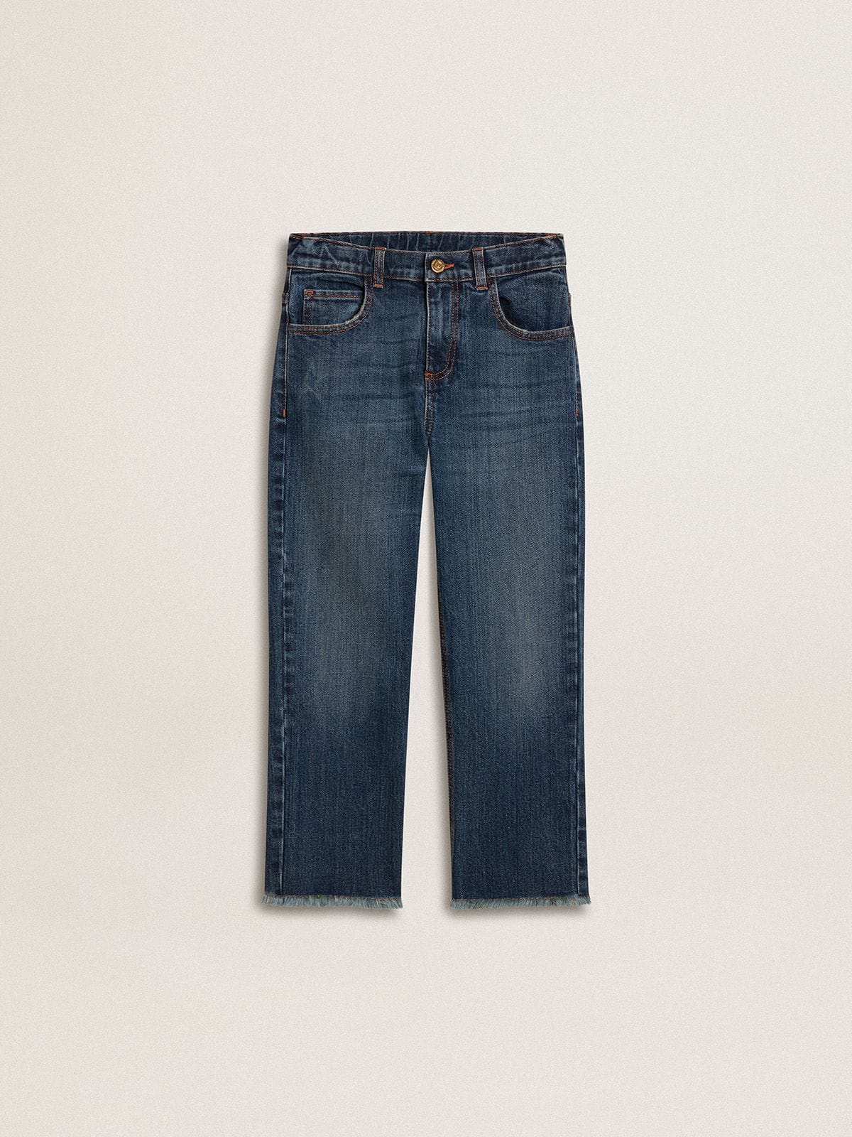 Golden Goose - Pantalón vaquero de niño en denim con corte sin rematar y bordado in 