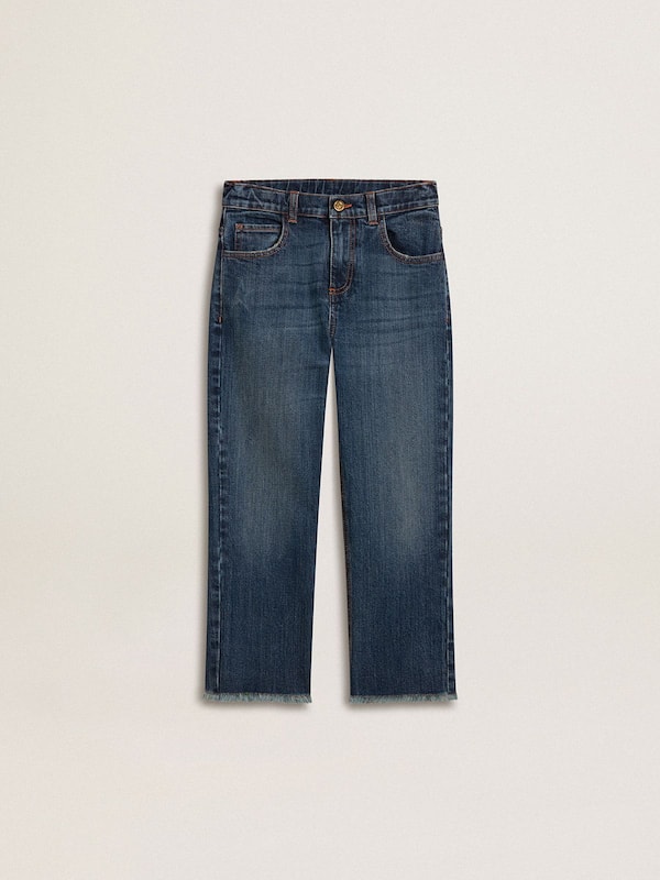 Golden Goose - Boys' denim jeans with a raw edge and embroidery in 