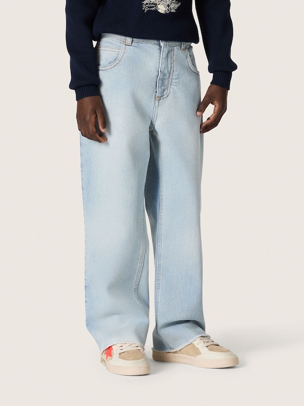 Golden Goose - Jeans da Bambino Golden in denim azzurro con logo ricamato in 