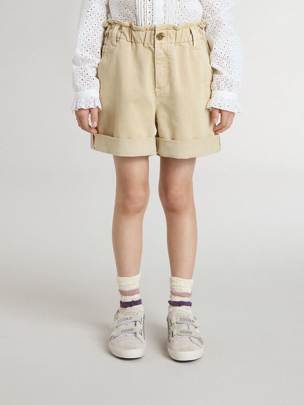 Golden Goose - Girls' sand-colored shorts with embroidered logo in 