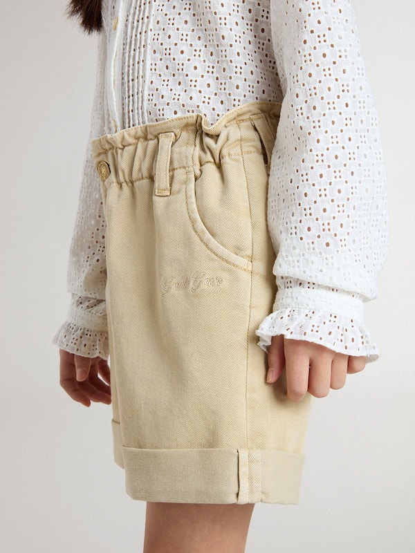 Golden Goose - Girls' sand-colored shorts with embroidered logo in 