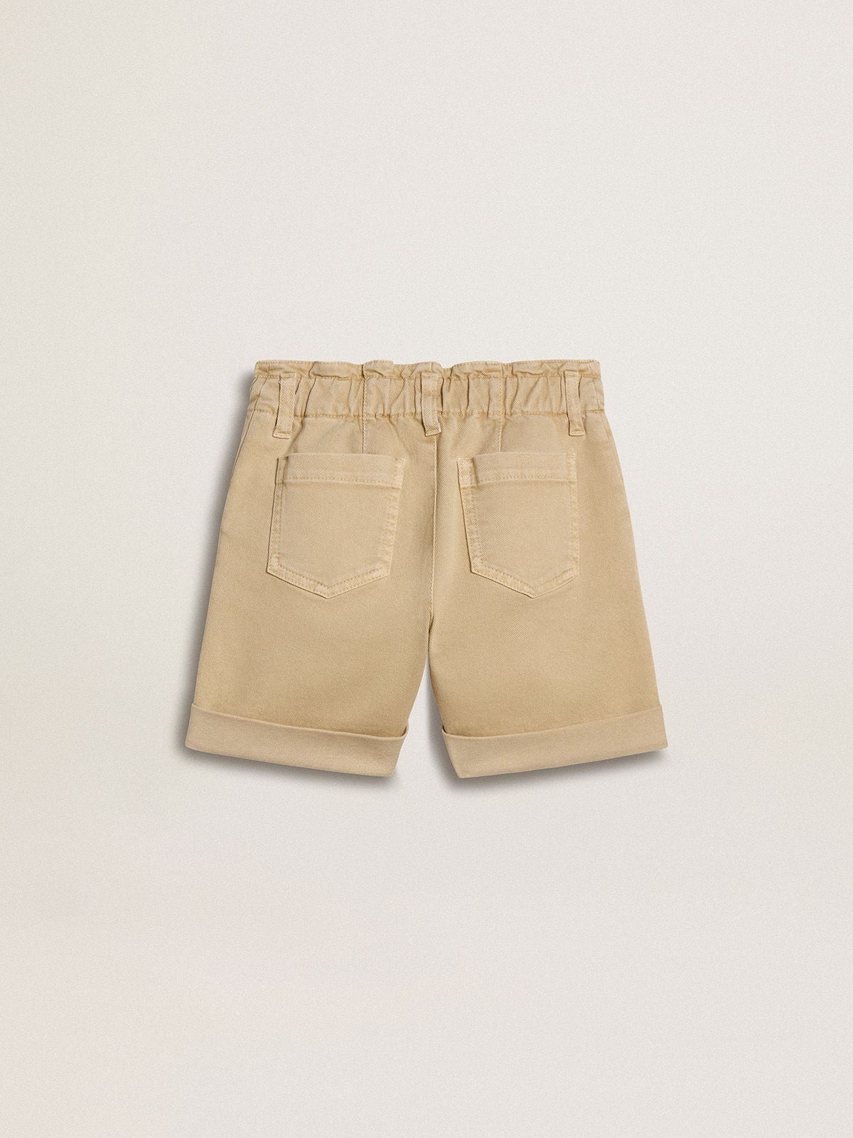 Golden Goose - Shorts da bambina color sabbia con logo ricamato in 