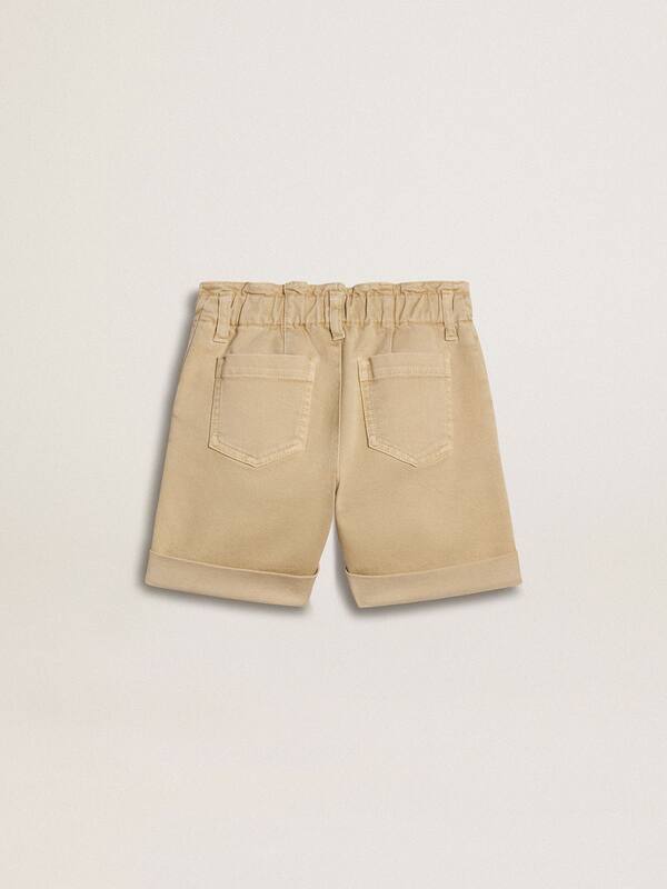 Golden Goose - Girls' sand-colored shorts with embroidered logo in 
