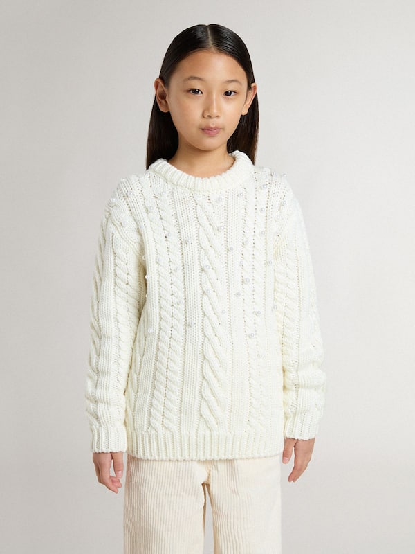Golden Goose - Girls' white wool sweater with pearls in 