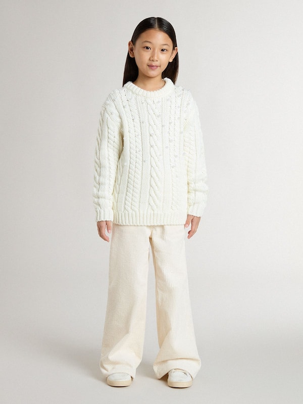 Golden Goose - Girls' white wool sweater with pearls in 