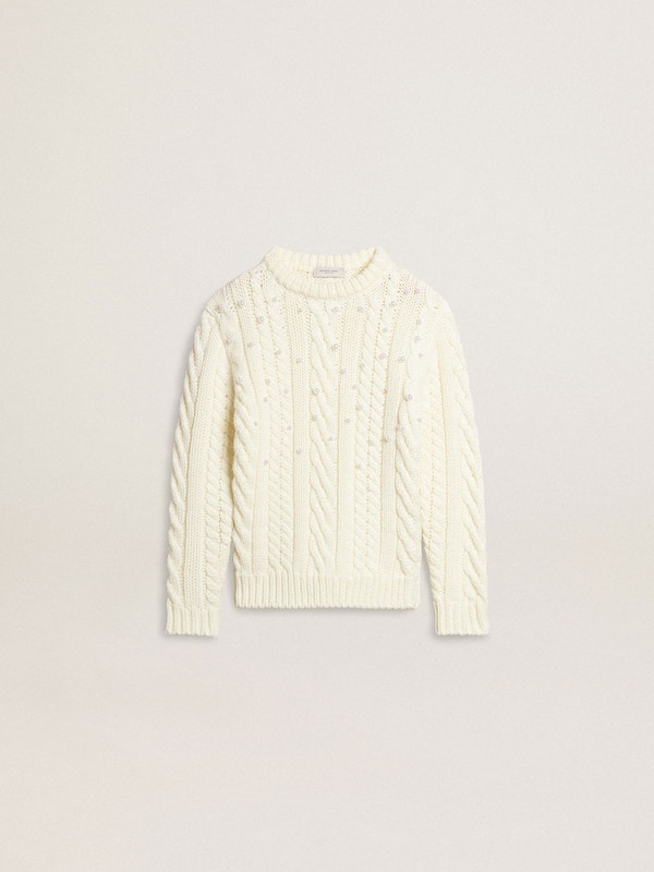 Golden Goose - Girls' white wool sweater with pearls in 