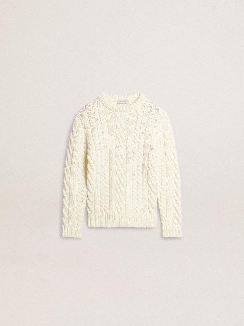 Pull pour fille en laine blanche avec perles