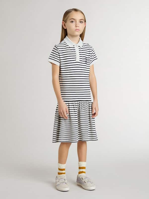 Golden Goose - Girls' midi dress in striped cotton blend with embroidery in 