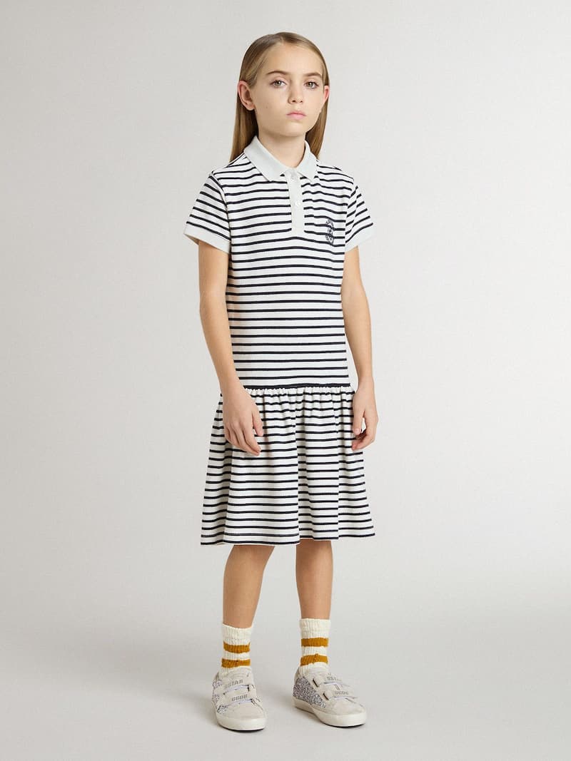 Golden Goose - Girls' midi dress in striped cotton blend with embroidery in 