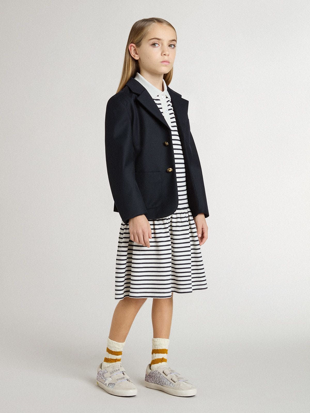 Golden Goose - Robe midi pour fille en coton mélangé à rayures avec broderie in 