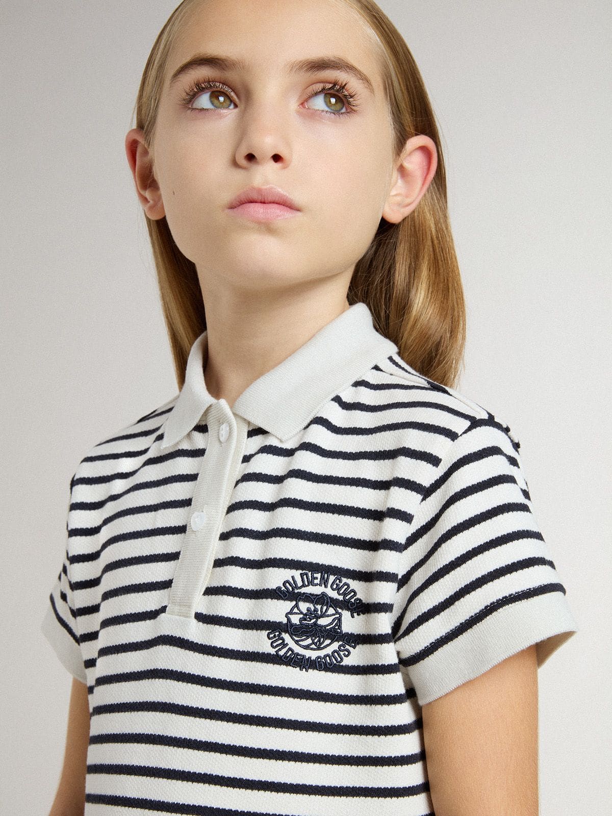 Golden Goose - Robe midi pour fille en coton mélangé à rayures avec broderie in 