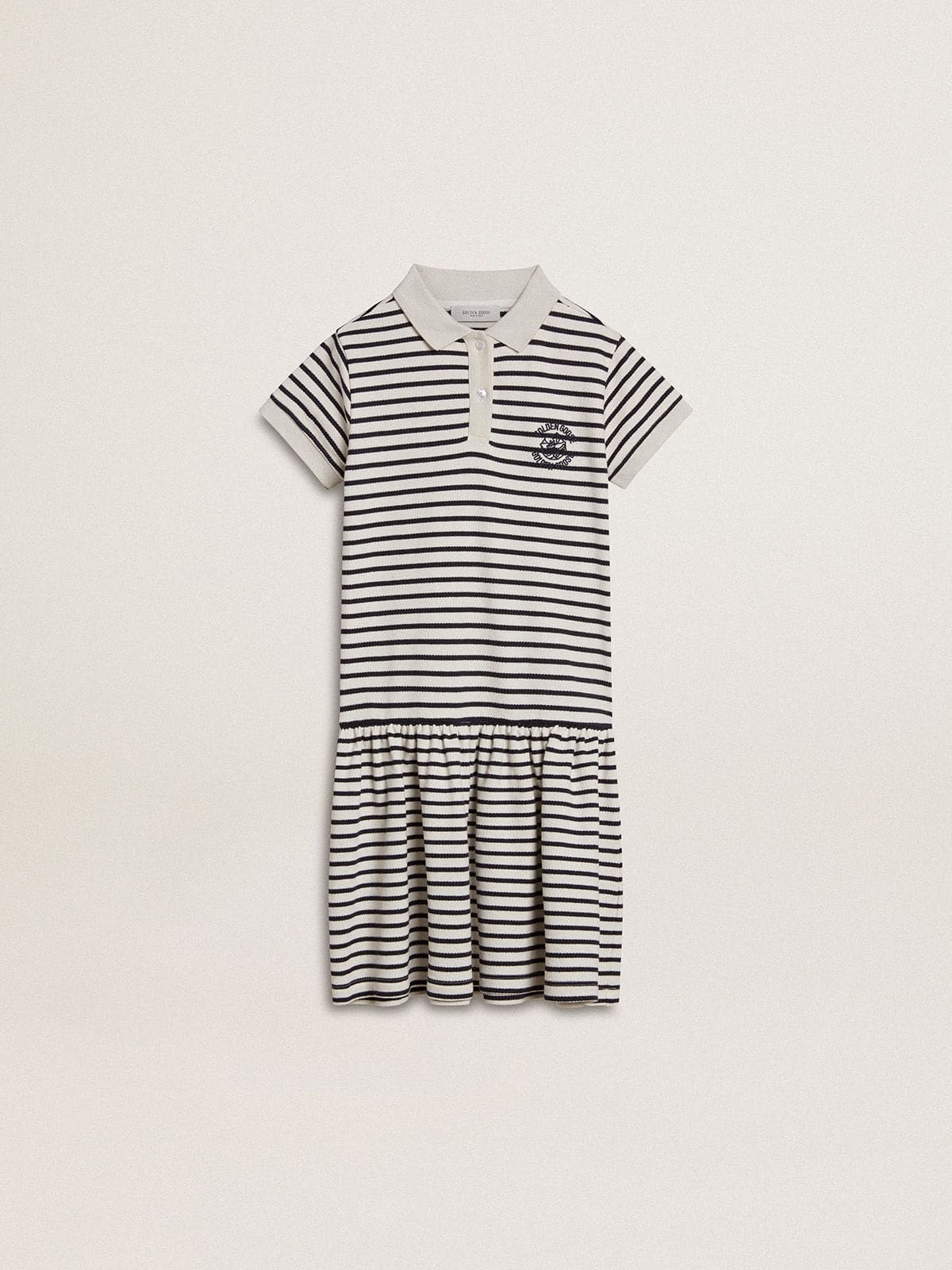 Golden Goose - Robe midi pour fille en coton mélangé à rayures avec broderie in 