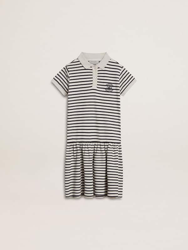 Golden Goose - Girls' midi dress in striped cotton blend with embroidery in 