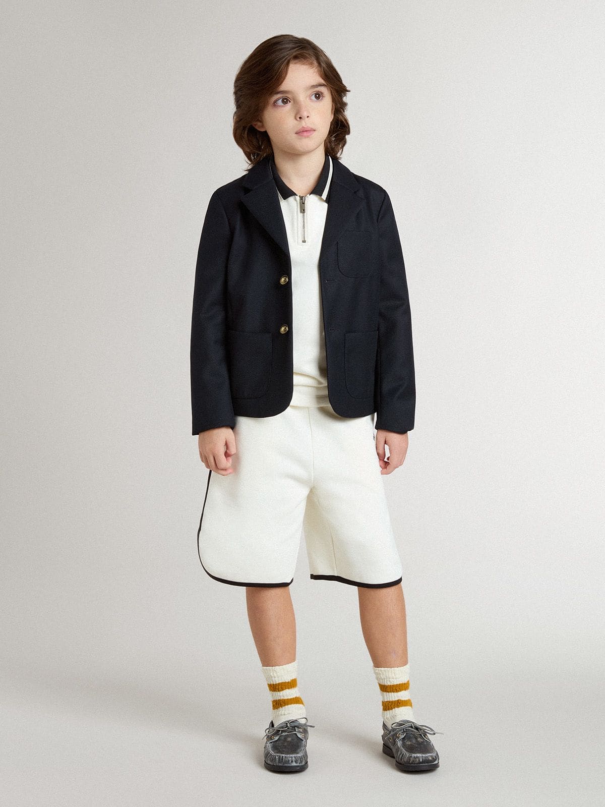 Golden Goose - Kids white cotton polo sweatshirt with embroidery on the chest and print on the back in 