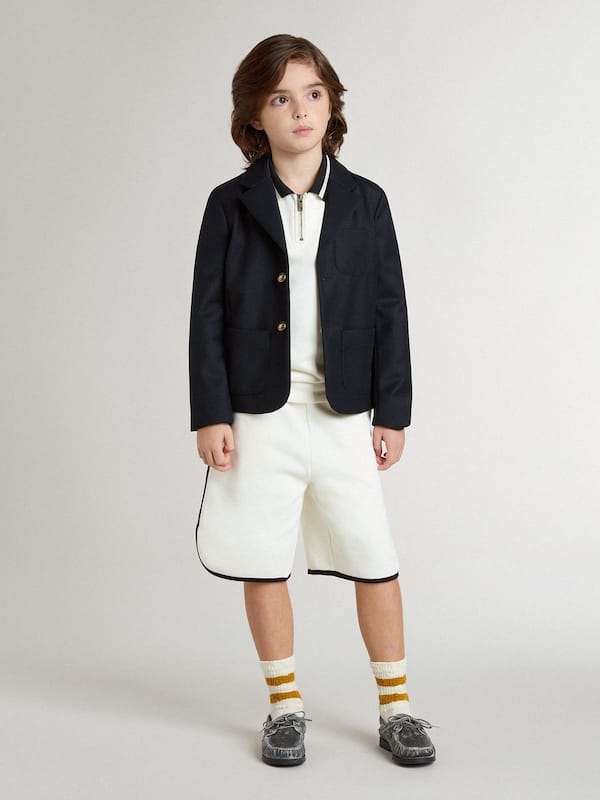 Golden Goose - Kids white cotton polo sweatshirt with embroidery on the chest and print on the back in 