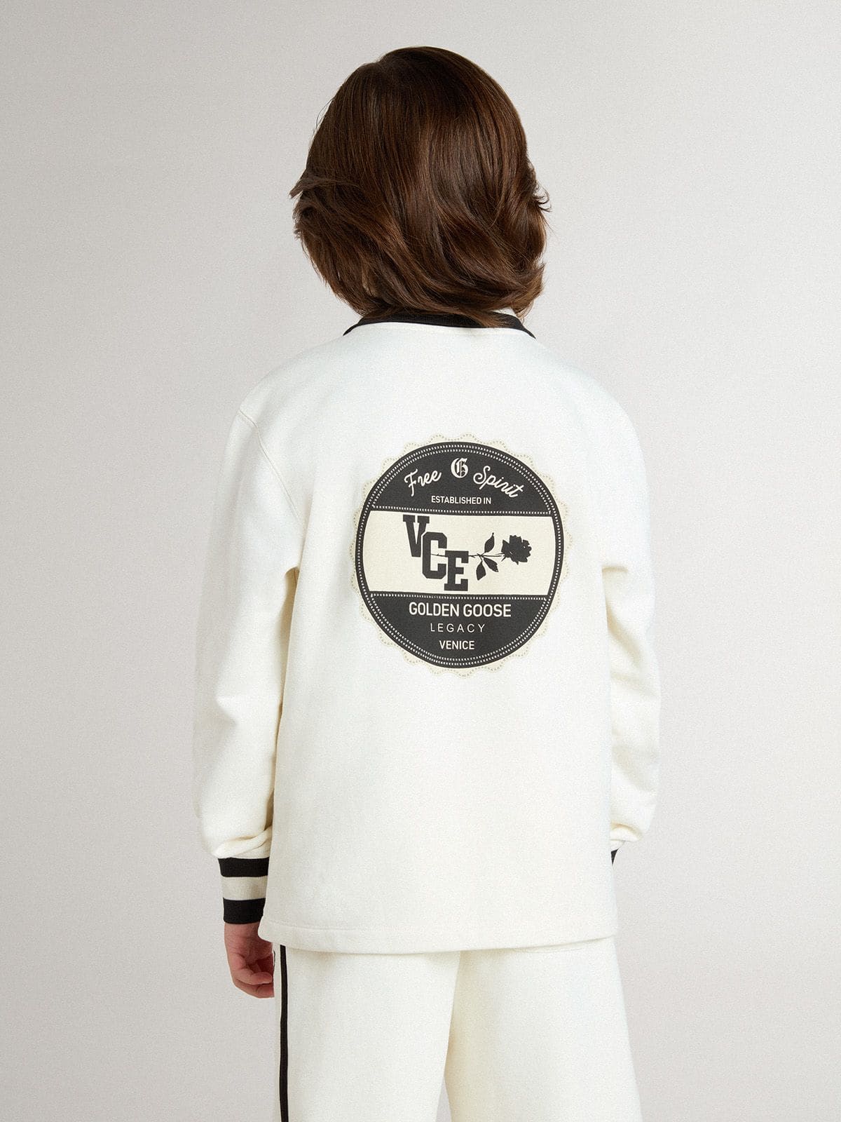 Golden Goose - Weißes Kindersweatshirt aus Baumwolle mit Stickerei vorne und Print hinten in 