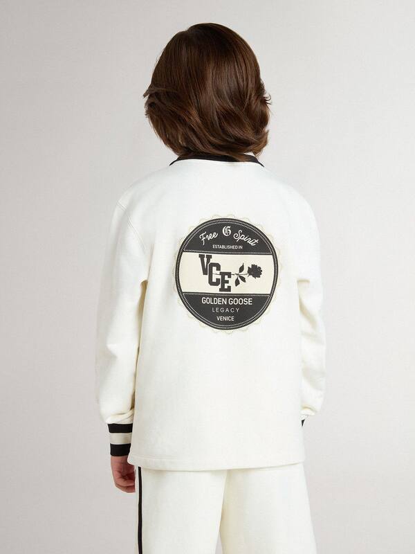 Golden Goose - Kids white cotton polo sweatshirt with embroidery on the chest and print on the back in 