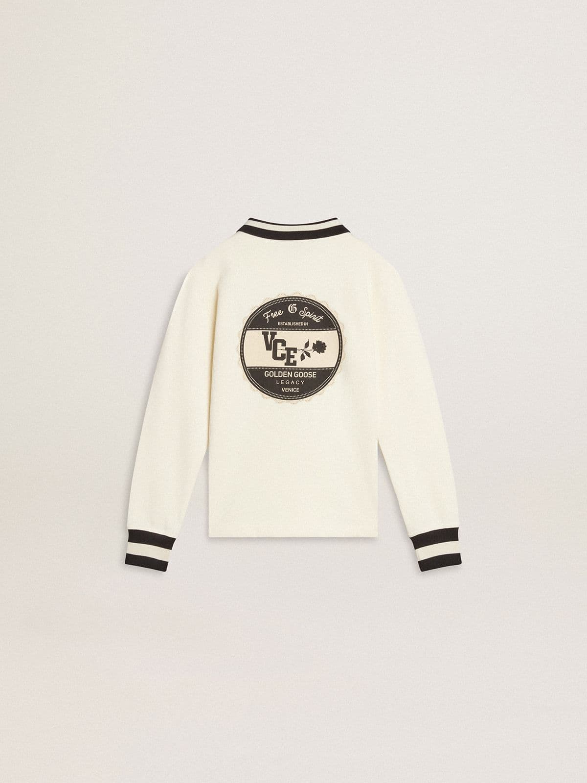 Golden Goose - Kids white cotton polo sweatshirt with embroidery on the chest and print on the back in 