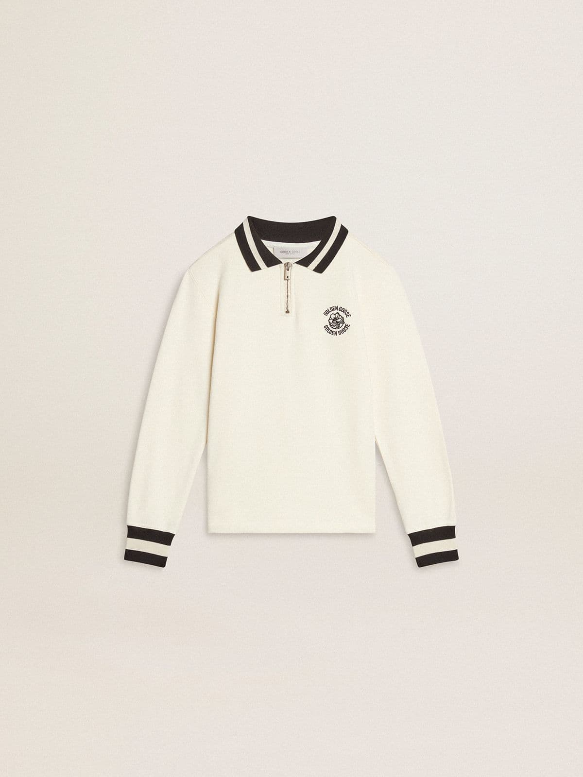 Golden Goose - Kids white cotton polo sweatshirt with embroidery on the chest and print on the back in 