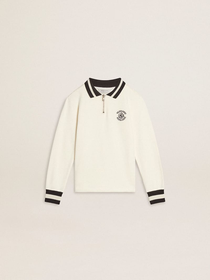 Moletom Polo Kids de algodão branco com bordado na altura do coração e estampa atrás