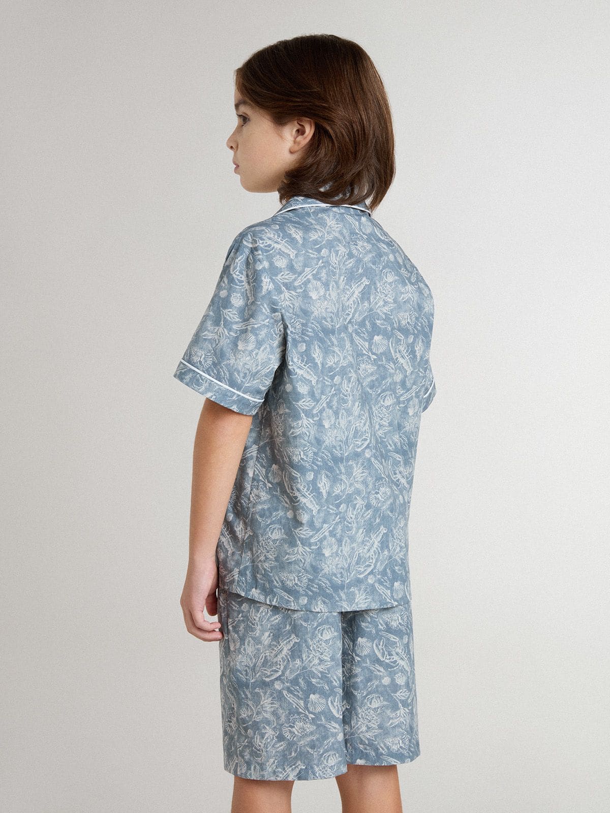 Golden Goose - Blaues Kinderhemd mit weißem Print  in 