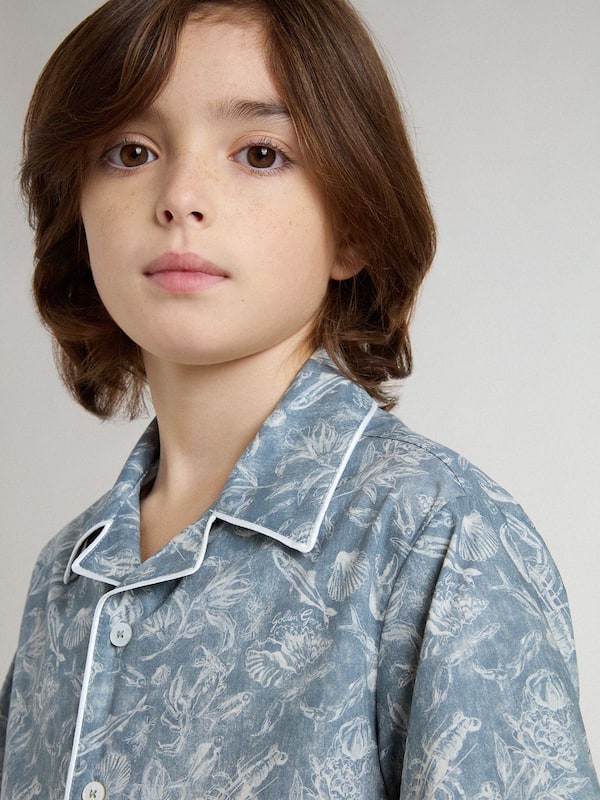 Golden Goose - Boys' blue shirt with white print in 