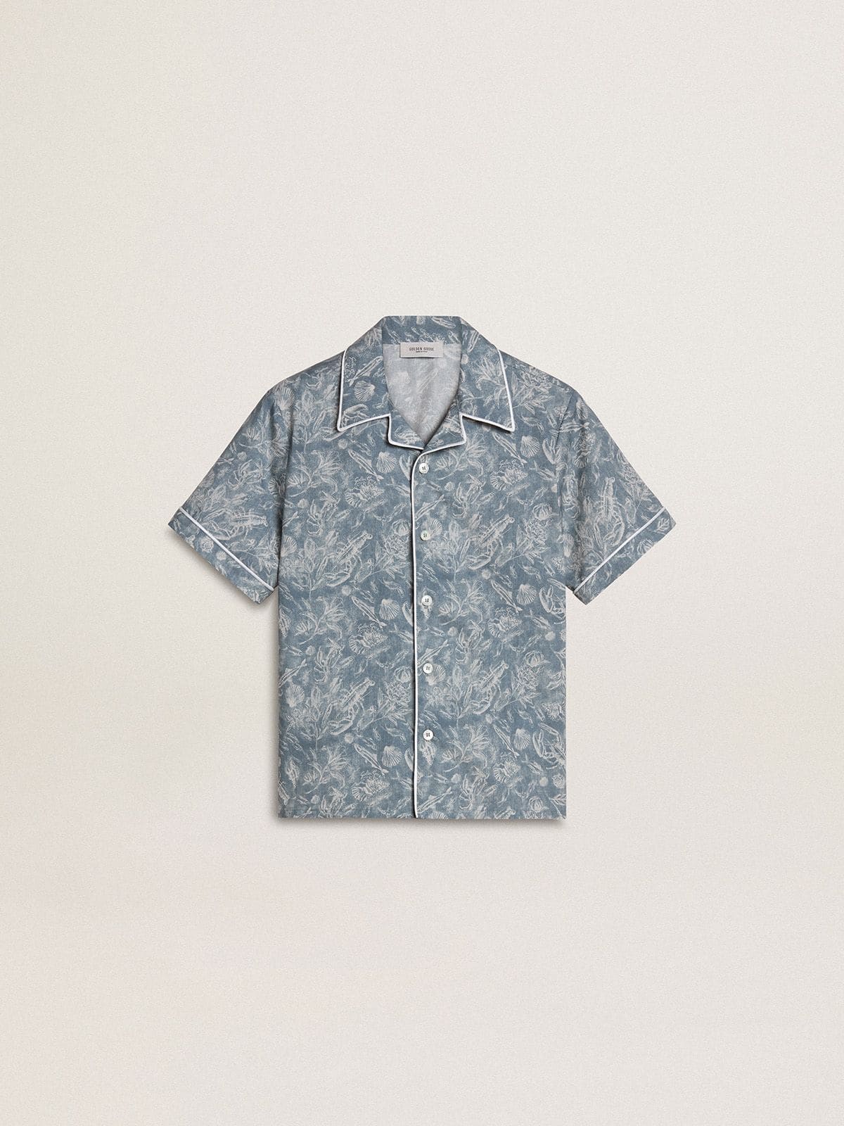 Golden Goose - Blaues Kinderhemd mit weißem Print  in 