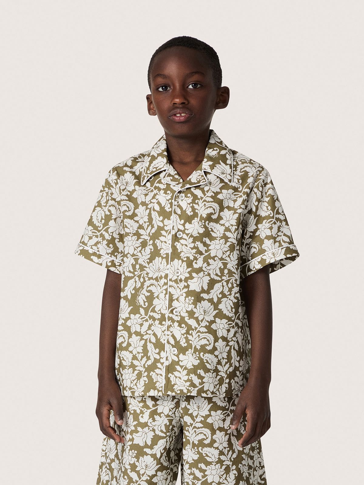 Golden Goose - Camicia da Bambino Journey in canvas di cotone con stampa floreale verde e bianca in 